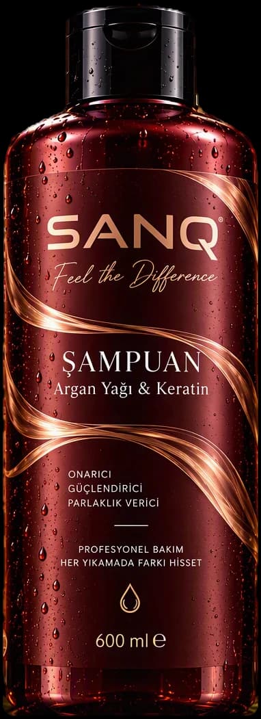 SANQ Argan Yağı & Keratin Şampuan, 600 ml kapaklı şişe